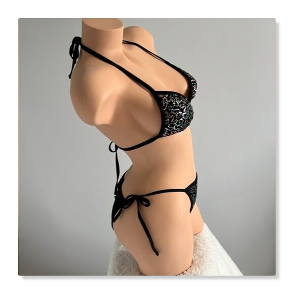 No Boundaries Sequin Mesh String Bikini Sz S NWT - Picture 2 of 14